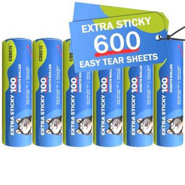Imagem de COBETE 6 rolos no total de 600 folhas de refil de rolo de fiapos extra pegajoso, para remoção de fiapos de 16 cm para cães e gatos para roupas, sofá, móveis