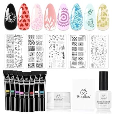 Imagem de beetles Gel Polish Kit De Carimbo Unha 16 Peças Com Ponta Francesa, 8 Cores Esmalte, 5 Modelos Carimbo, Raspadores, Látex Líquido E Silicone Curto, Presente Para Mulheres