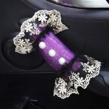 Imagem de MINGZAIQIPEI 2 peças capa de alça de garra de carro pérola de renda bonita, luvas de aderência de carro, capa de puxador de porta interna, protetor de alça acessórios interiores automotivos (8)