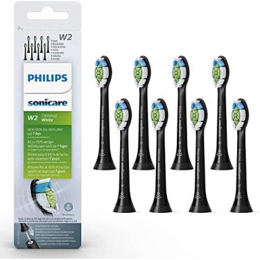 Imagem de Philips Sonicare Cabeças de escova de dentes sônicas originais W2 Optimal White Standard - Pacote com 8 em preto (modelo HX6068/13)