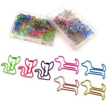 Imagem de NELJIBEHU Conjunto de 100 clipes de papel de animais, 50 clipes de papel de gato e 50 clipes de papel de cachorro em cores mistas com 2 caixas de armazenamento transparentes, material escolar e de