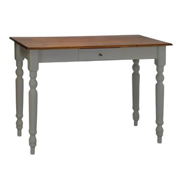 Imagem de Aparador De Sala Ou Escrivaninha Rústico Madeira 1 Gavetas Com Pés Torneados - Cinza Laca Com Tampo Imbuia Glazer