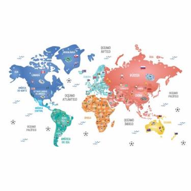 Imagem de Adesivo de Parede Infantil Mapa Mundi Futebol - Copa do Mundo para qua