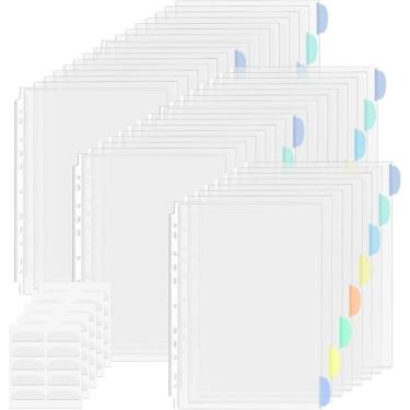 Imagem de Surcotto Conjuntos de 40 Pacotes de Mangas de Plástico A4, Divisores de Índice de Fichário, Divisores de Bolso para Fichário de 2/3/4 com 8 Abas, Protetores de Folha de Plástico Transparente, Organiza