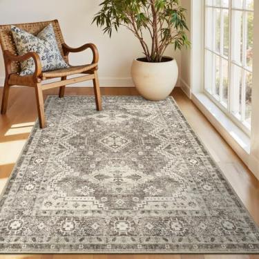 Imagem de Rugland Tapete 3x5 – Tapete lavável resistente a manchas, tapetes antiderrapantes para sala de estar, tapetes de área tribal persa boho (TPR07-marfim, 3'x5')