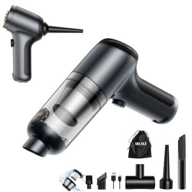 Imagem de SHLNLI Mini aspirador de pó, aspirador de pó portátil de alta potência de 120 W, espanador de ar 2 em 1 e aspirador portátil sem fio, recarregável pequeno aspirador para carro, casa, escritório