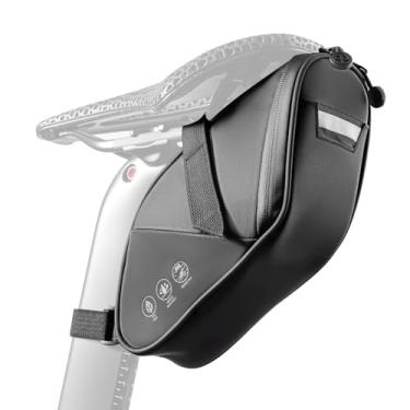 Imagem de OFFBONDAGE Bolsa para selim de bicicleta – Bolsa de bicicleta impermeável sob o assento, bolsa de ciclismo durável 900D com área refletiva e alça de luz traseira, serve para estrada, montanha