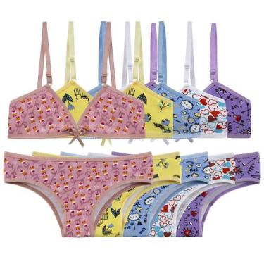 Imagem de Kit 5 Conjuntos Infantil Lingerie Calcinha e Sutian sem Bojo Menina Mo