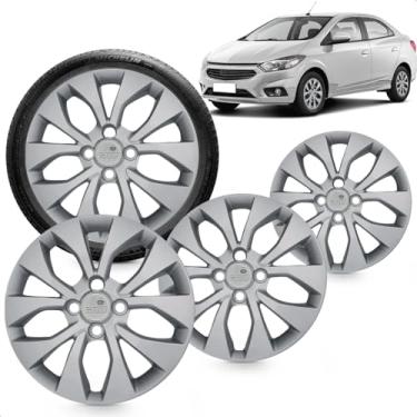 Imagem de Kit 4 Calotas Onix Prisma 17 A 20 Aro 14 Prata Cubo Baixo Grid