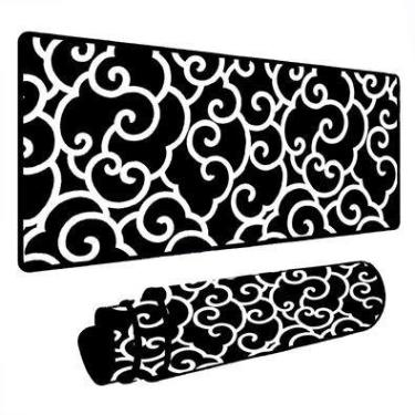 Imagem de Novo Mouse Pad Gamer Deskpad Speed Extra Grande Borda Costurada Profissional 120x40  - Nuvens Preto Branco