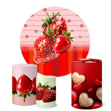 Imagem de Trio Capas Cilindro + Painel Redondo 1,50m Morango do Amor (K1MRG0006)