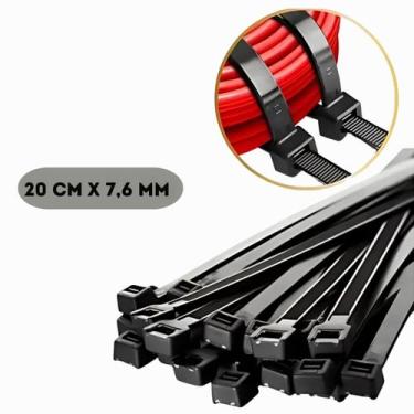 Imagem de Kit com 200 Abraçadeiras de Nylon 20cm x 7,6mm Preta  Uso Profissional