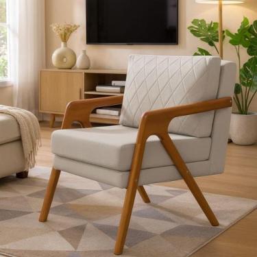 Imagem de Poltrona Mona Luxo Onix Madeira Maciça Tecido Linho Cinza - HOME NOBRE