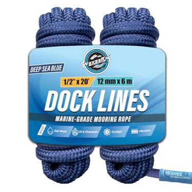 Imagem de WAVESRX Linhas De Doca Premium De 1/2” X 20' (2Pk) Para Barco E Pontão | Cordas De Barco De Nylon Trançadas Duplas Para Ancoragem Com Laço | Linhas De Docas Marinhas | Linha De Doca Para Barcos Resist