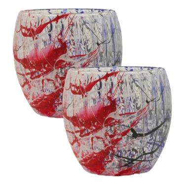 Imagem de Conjunto de 2 Xícaras de Vidro 80ml Personalizadas- Decorativas, Eventos, Design Splash, para Café e Chá - Cor Vermelha Preta e Branca