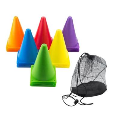 Imagem de Deevoka 30x Cones para Treinamento de Futebol Equipamento de Treinamento Cones Leves de 18 cm Reutilizáveis ​​para Esportes com Bolsa de Armazenamento para