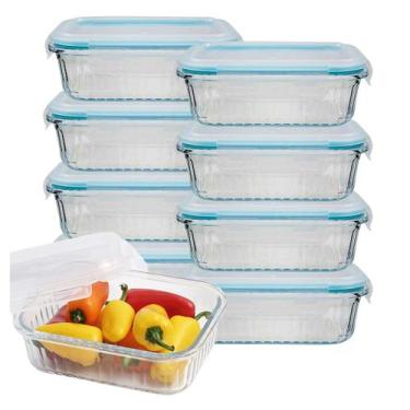 Imagem de Pote Vidro Canelado Pequeno 370ML Tampa Hermética Não Vaza 8Uni - Belo