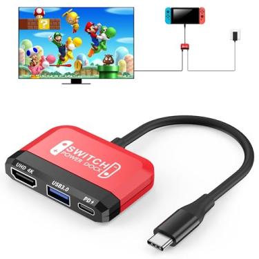Imagem de GKEAPZA Base de comutação para Nintendo Switch/OLED, base de TV portátil 3 em 1 com porta USB 3.0 HDMI 4K, carregamento USB C PD 100W, estação de ancoragem de viagem de substituição para switch