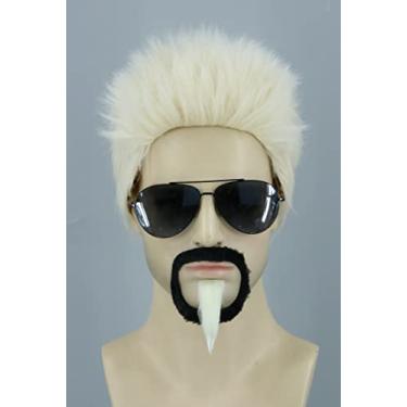 Imagem de Topcosplay Peruca de chef de celebridade e cavanhaque masculina loira engraçada cabelo masculino para fantasia de festa de Halloween