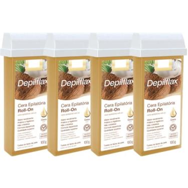Imagem de Kit 4 Refil Cera Depilatoria Corporal Profissional Depilação Roll On Depilflax Coco 100g