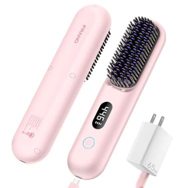 Imagem de Escova alisadora de cabelo sem fio, escova de alisamento portátil para viagens, mini pente iônico quente com 9 configurações de temperatura, pente alisador aquecido recarregável, potência dupla