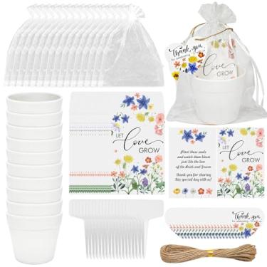 Imagem de Cinrobiye 50 conjuntos de lembrancinhas de casamento Let Love Grow para convidados (semente não incluída) com etiquetas e etiquetas Vaso de flores para chá de panela, lembrancinhas de casamento a