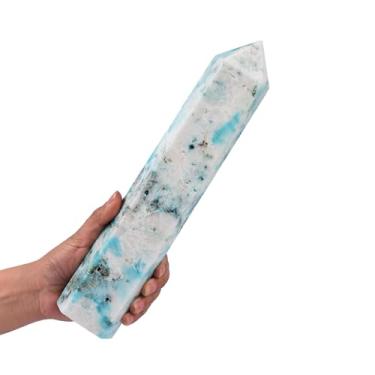 Imagem de JIC Gem Obelisco natural de pinheiro fênix grande quartzo varinha de cristal torre ponto 6 coluna facetada crisocola cristal cura varinha Reiki decoração 1,6-1,8 kg