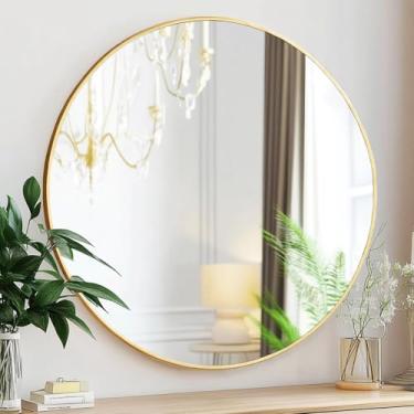 Imagem de Sunniry Espelho circular dourado, espelho redondo de 56 cm, espelhos de parede dourados, espelhos circulares para banheiro, quarto, sala de estar, entrada.