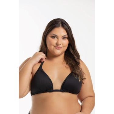 Imagem de Top Biquíni Cortinão com Bojo Removível Liso - Cor De Cacau, G, Preto