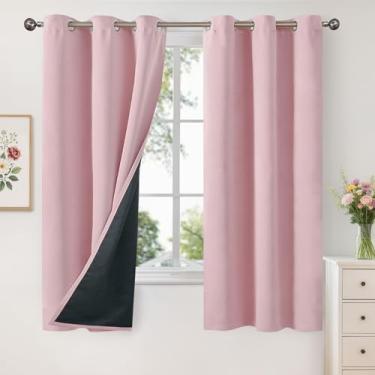 Imagem de YoungsTex Cortinas blackout 100% de comprimento para quarto de crianças, cortinas blackout com isolamento térmico com bloqueio total de luz e forro, rosa bebê, 2 painéis, 106 x 168 cm