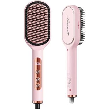 Imagem de LANVIER Escova Alisadora De Cabelo, Escova Alisadora Iônica Com Infravermelho, Pente Alisador Aquecido Com Íons Negativos, Cerdas Densas, 32 Temperaturas, Voltagem Dupla, Pente Alisador Para Todos O