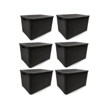 Imagem de Kit 6 Caixas Organizadoras Rattan PRETA 40 Litros Arqplast