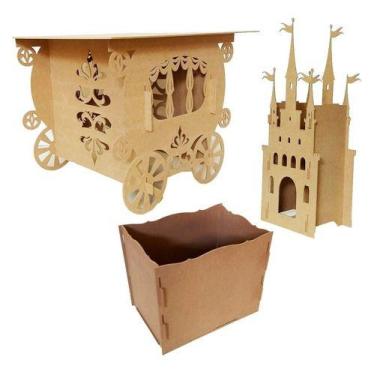 Imagem de Kit Mdf Provençal 1 Mesa Carruagem 1 Cubo Castelo 1 Caixa Pr - Lúdica 