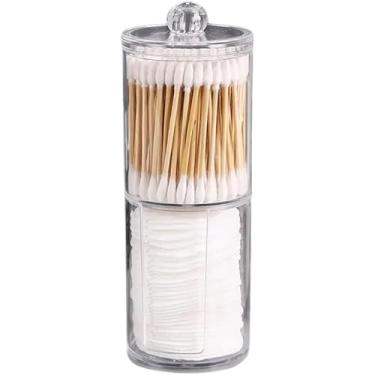 Imagem de Organizador de Cotonetes e Discos de Algodão, Plástico Transparente, 17cm x 7cm, Compartimento Duplo, para Banheiro e Penteadeira