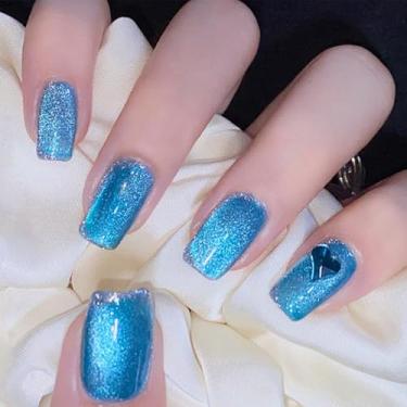 Imagem de AHAMIOU Esmalte de gel magnético olho de gato 9D - efeito mágico camaleão holográfico com bastão magnético (azul e roxo)