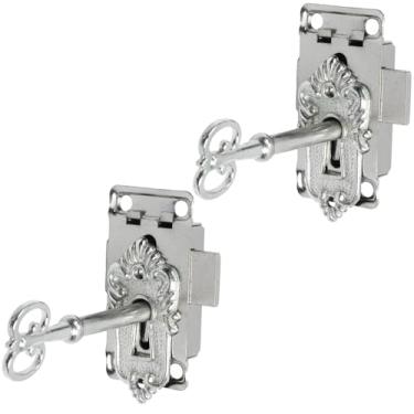 Imagem de LC LICTOP Fechadura de armário antigo com chaves, 5,3 cm x 2,7 cm fechaduras de porta de móveis vintage para gavetas, armários, caixas de joias e armários curiosos de madeira, 2 conjuntos de níquel