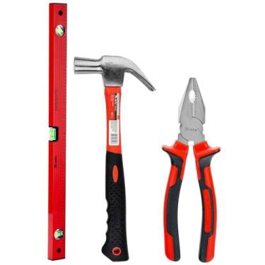 Imagem de Kit Martelo Carpinteiro Cabo Fibra 27mm + Nível 3 Bolhas Alumínio 80cm