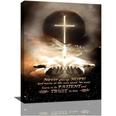Imagem de Arte de parede cristã mão de Deus citações decoração de parede cruz tela religiosa Jesus pintura imagens em tela emolduradas arte moderna para casa sala de estar quarto 61 x 50 cm