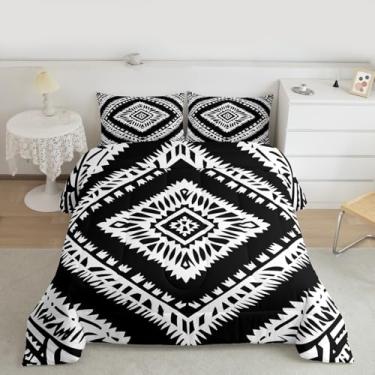 Imagem de Feelyou Southwest Conjunto de cama macio para meninos e meninas, tamanho Queen, arte moderna, edredom de microfibra tribal decoração de quarto preto oliva 3 peças com 2 fronhas