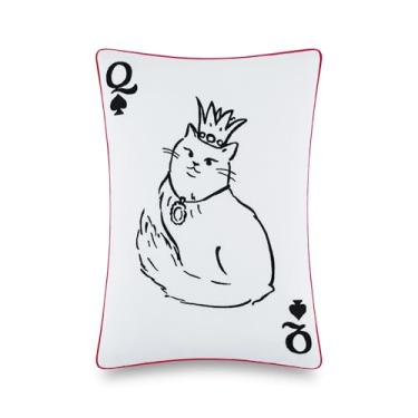 Imagem de Kate Spade New York Queen of Spades Almofada decorativa reversível, 35,5 cm x 50,8 cm para cama ou sofá, capa de algodão, preto, branco, rosa e vermelho