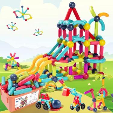 Imagem de Blocos magnéticos Toy Titron 64 unidades com 2 carros para crianças de