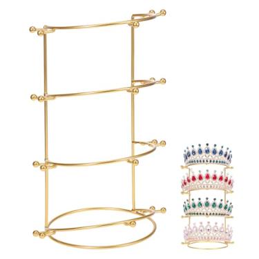 Imagem de Hemobllo Suporte de Exibição de Coroa de Casamento, Suporte de Tiara de Metal de 4 Camadas, Organizador de Faixa de Cabelo para Festa de Noiva, Uso Em Mesa