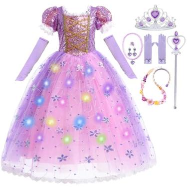 Imagem de Bcyifuba Princess Rapunzel Costume for Girls, Princess LED Light Up Cosplay Dress for Halloween Carnival, 7-8 Years(Label 150)