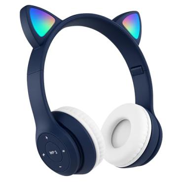 Imagem de Fone de Ouvido Bluetooth Orelha de Gato Azul - Diversão, Conforto e Alta Performance Sonora (Azul marinho)