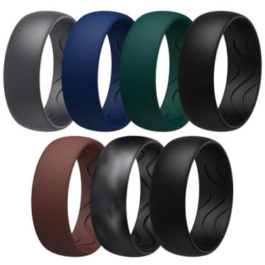 Imagem de Egnaro Anéis masculinos de silicone de 8 mm de largura e 2,5 mm de espessura, faixas elásticas pretas de borracha para remoção de ervas daninhas e sulcos respiráveis para treino de academia, 9.5-10