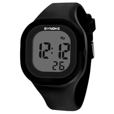 Imagem de Relógio esportivo digital masculino e feminino com LED, à prova d'água, 50 m, de silicone, luminoso, Preto