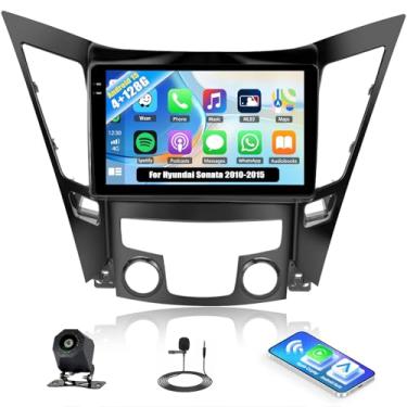 Imagem de Rádio estéreo automotivo 4G + 128G para Hyundai Sonata 2010-2015 Android 15 com CarPlay Android Auto, tela sensível ao toque IPS de 9 polegadas 1280 x 720P, Bluetooth5.0, GPS, WiFi, câmera traseira