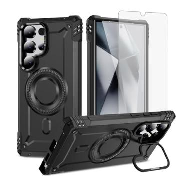 Imagem de Furiet Capa de celular para Samsung Galaxy S24 Ultra 5G com protetor de tela de vidro temperado, amortecedor rígido de 2 camadas, carregamento sem fio, suporte Magsafe, silicone macio, híbrido para