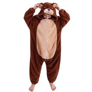 Imagem de Viyorshop Pijama infantil fofo de urso marrom, fantasia, cosplay, casa, fantasia de Halloween, Marrom, 4-5 Anos