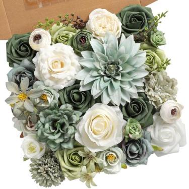 Imagem de Conjunto combinado de flores artificiais YYHUAWU Tiffany Blue & Green
